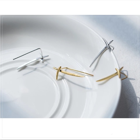 Minimalist Climber Cross Edgy Dainty Faith Religious 925 Silver Light Earring - Picture 5 of 7